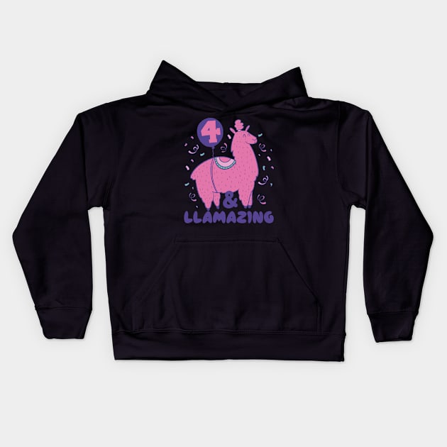 Llamazing 4th Birthday 4 Years Old Llama Girls Kids Gift print Kids Hoodie by theodoros20